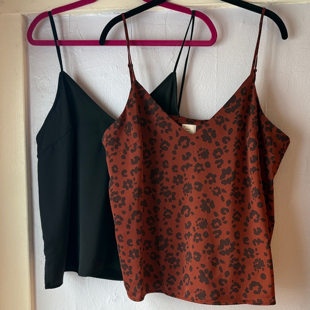 Satin Black and Brown Leopard Camisoles